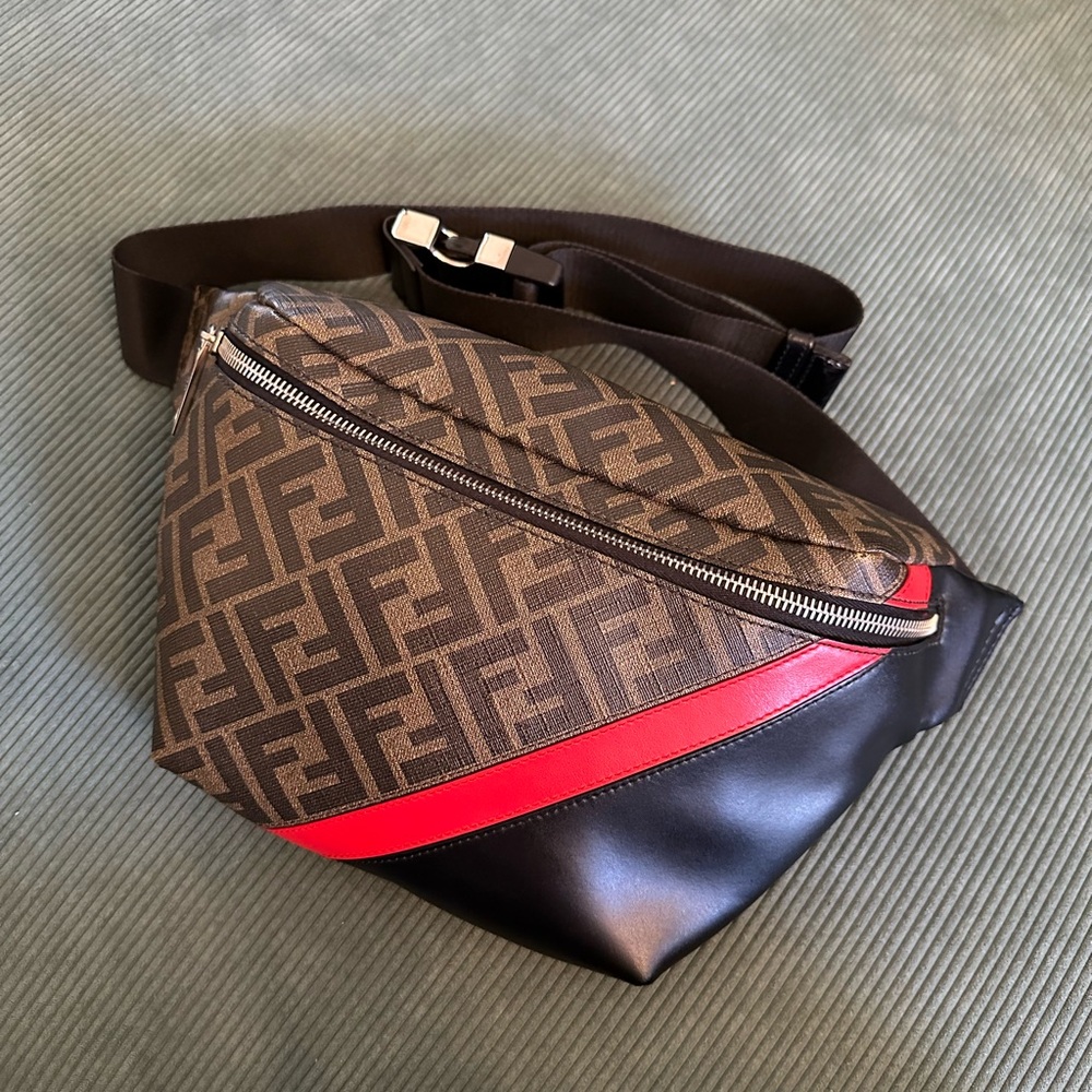 Fendi Monogram Brown and Red Belt Bag